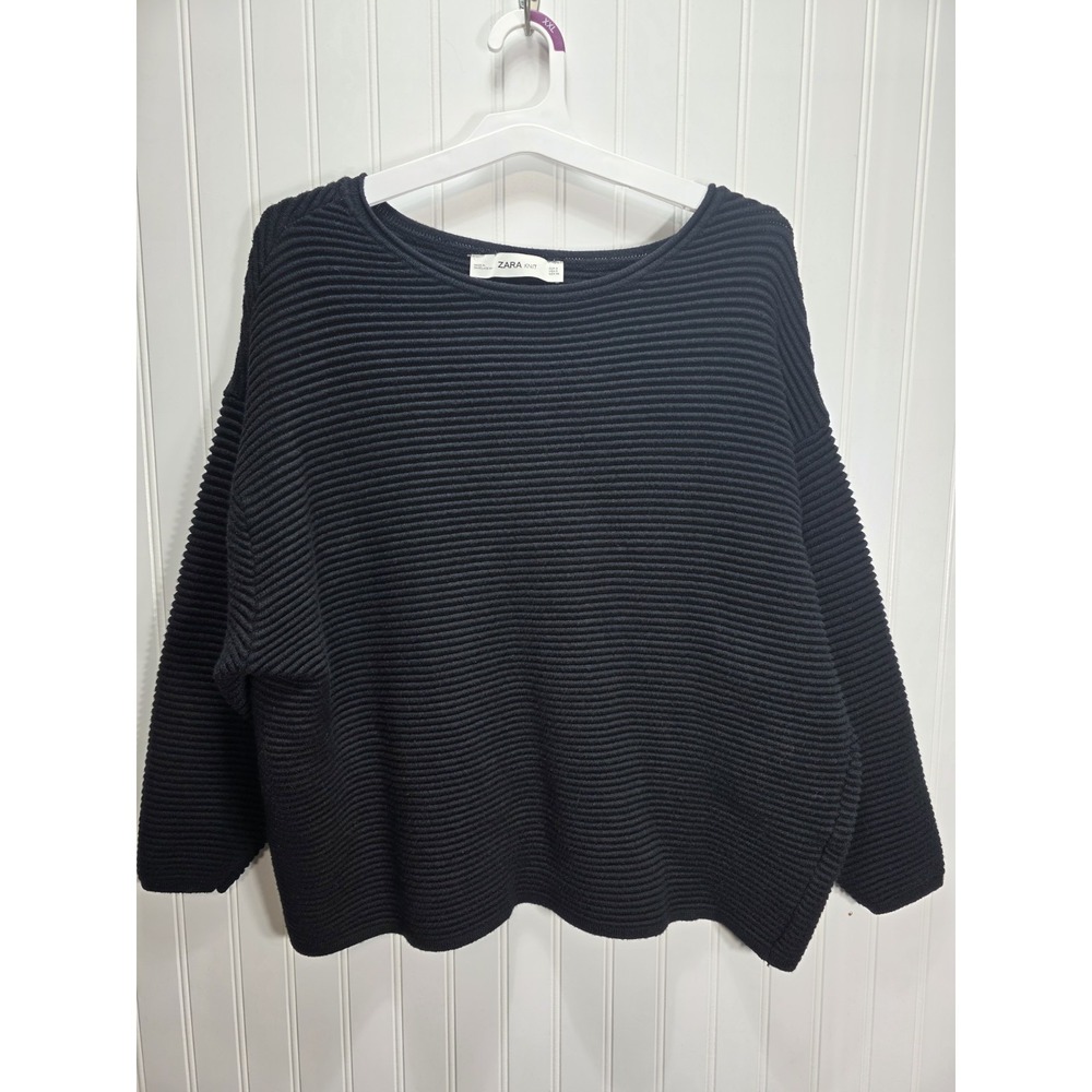 Zara Ribbed Knit Sweater Black Sz M